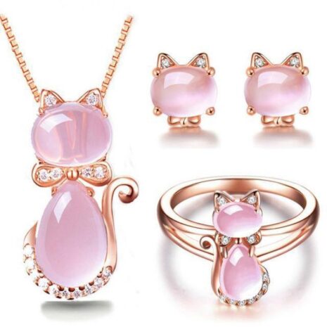 Fashion Rose Quartz Jewelry Set - 4 Pcs