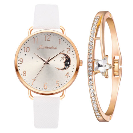 white watch and bracelet set