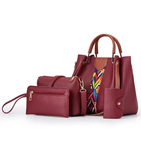 burgundy handbag set