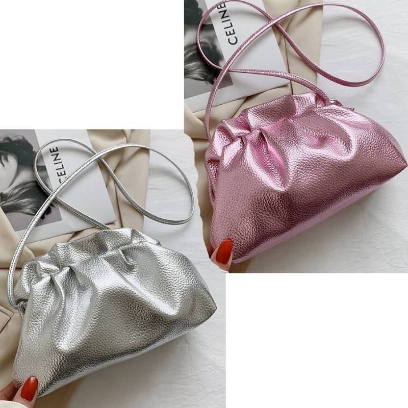 pink and silver metallic bags