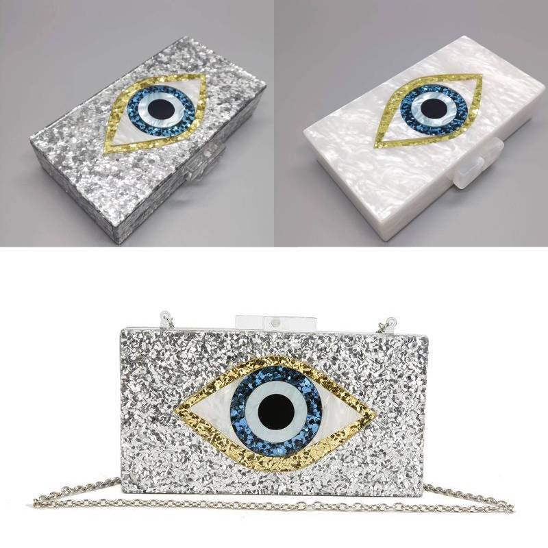 silver white evil eye purse