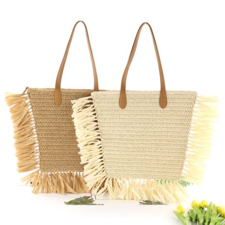 Step into the Sun with Our Stylish Fringe Straw Bag