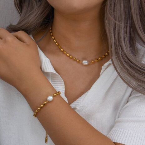 Elevate Your Fashion: Gold Beaded Bracelet and Necklace