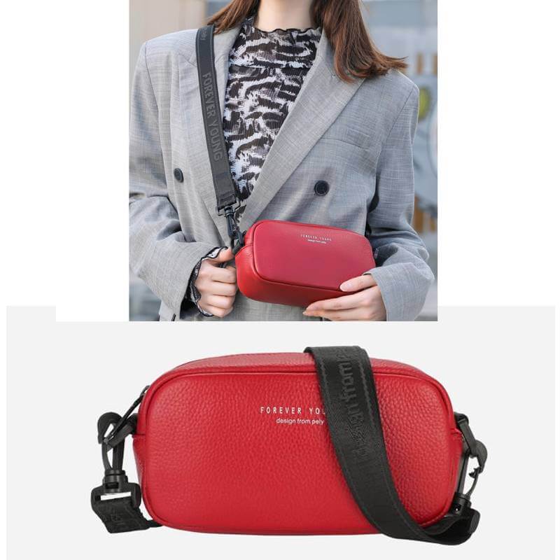 red leather bag