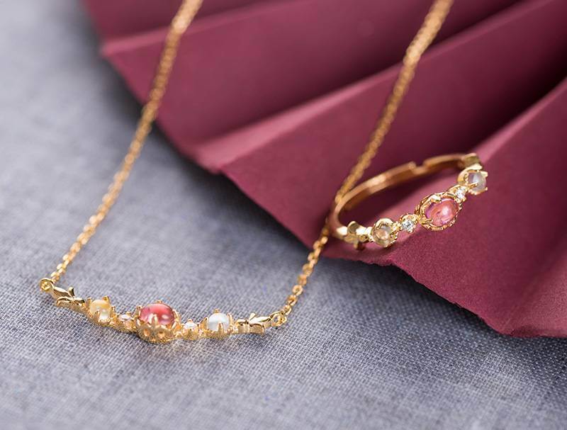 pink tourmaline necklace set