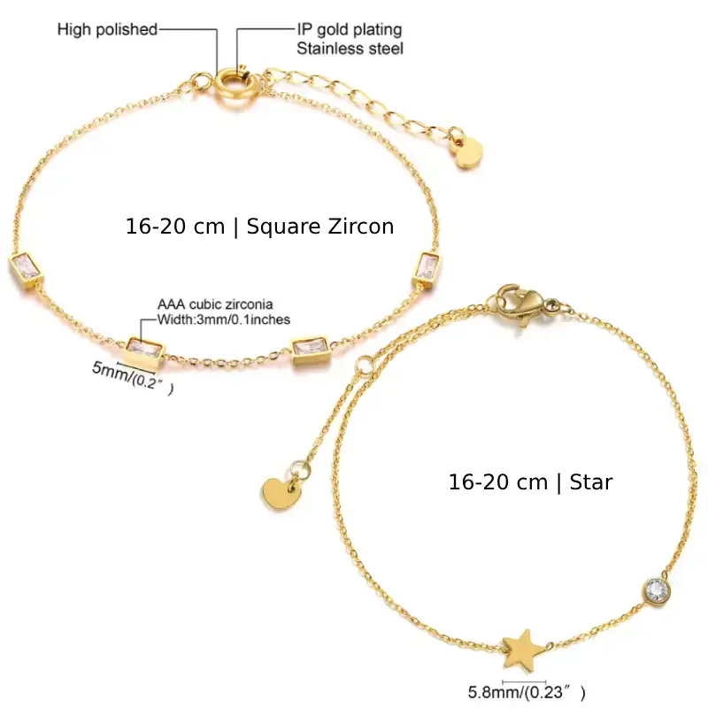 square zircon star stainless steel bracelet
