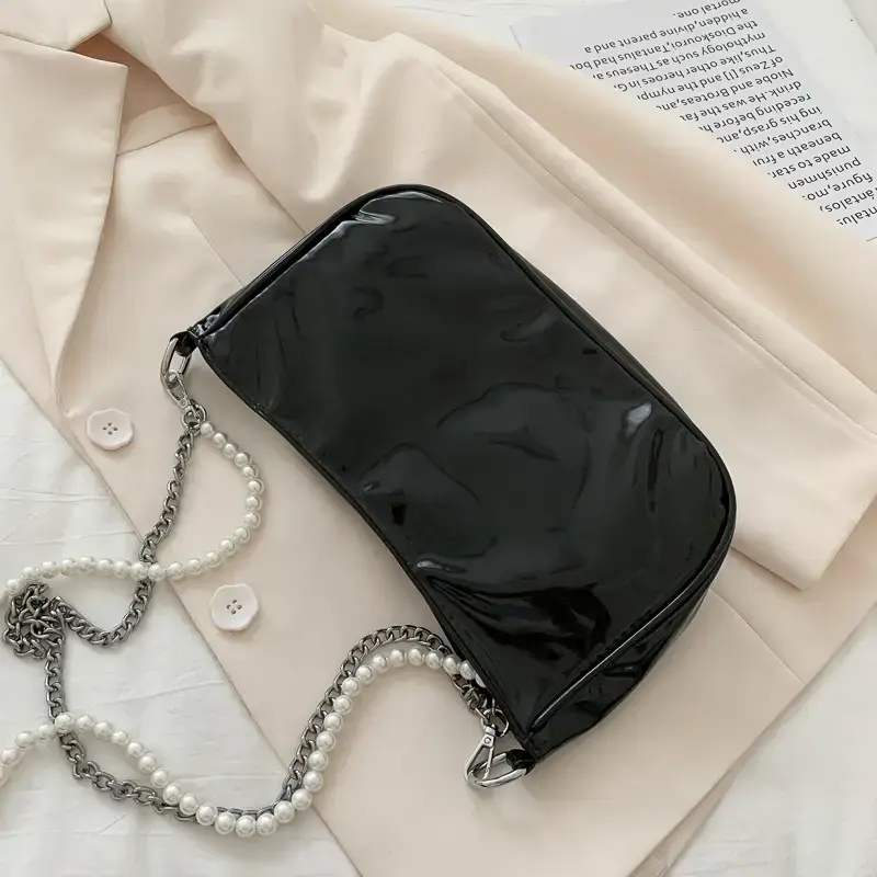 back black patent leather purse