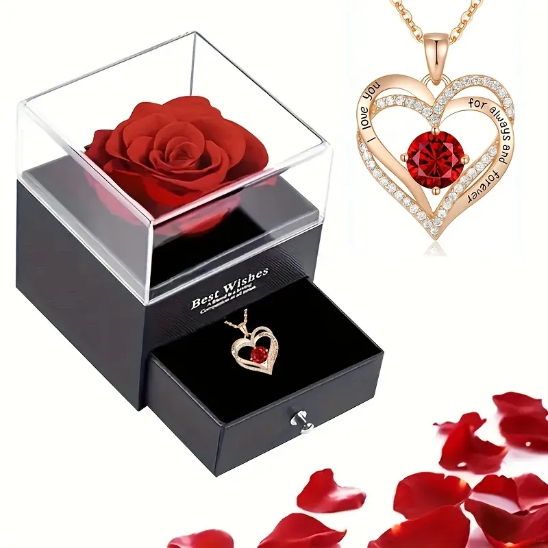 heart necklace With Rose Flower Gift