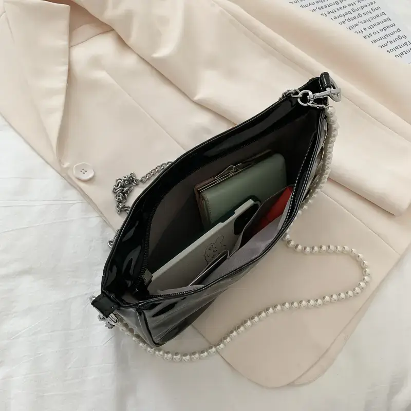 internal black patent leather purse