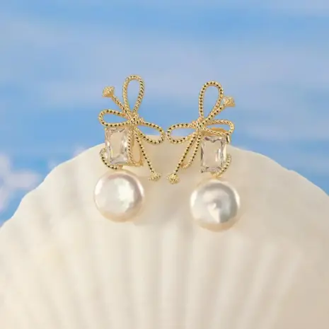 S925 pearl bow earrings