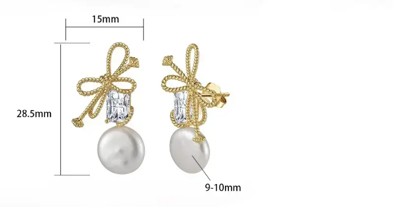 gold pearl bow earrings size bds