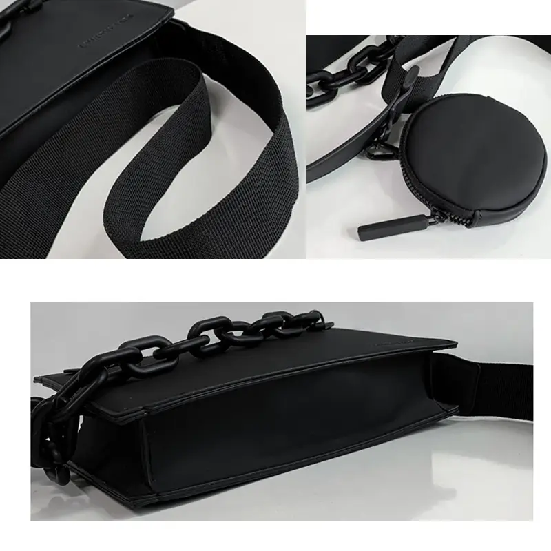 black minimalist crossbody bag details