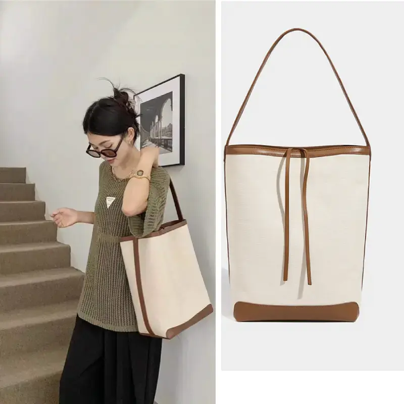 brown canvas tote bag model display bds