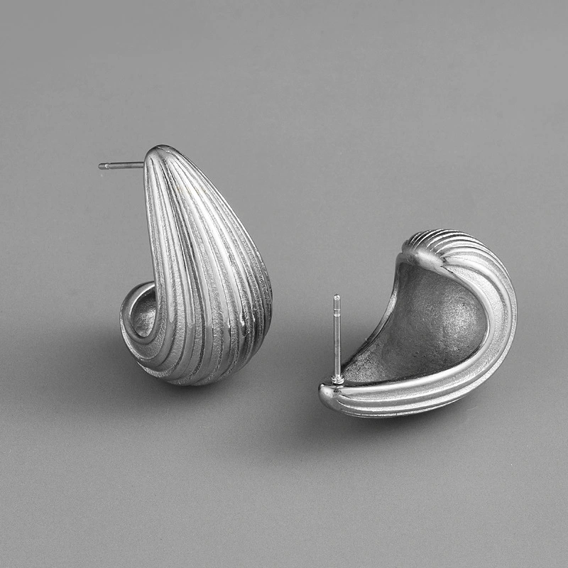 silver striped teardrop earrings