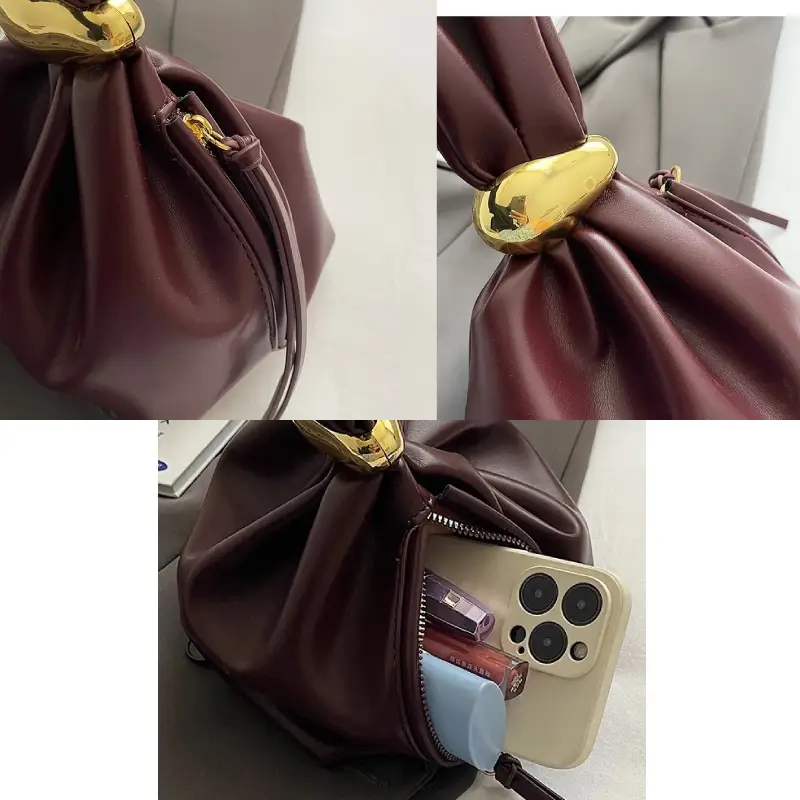 burgundy handbag details