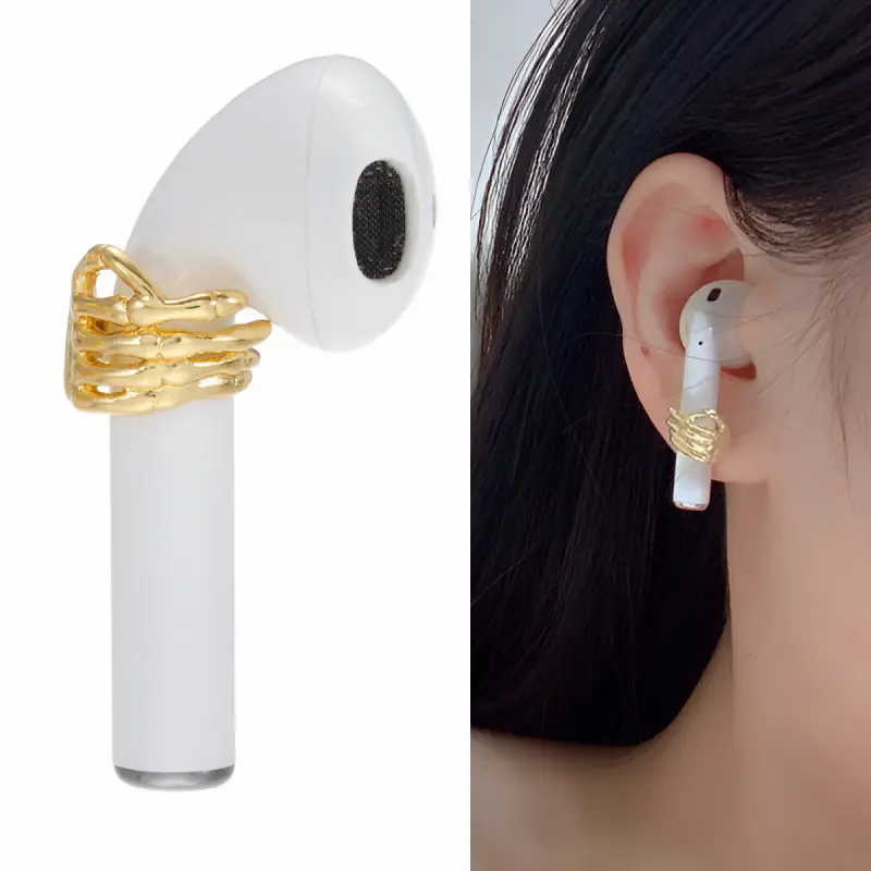 gold audio earrings model display