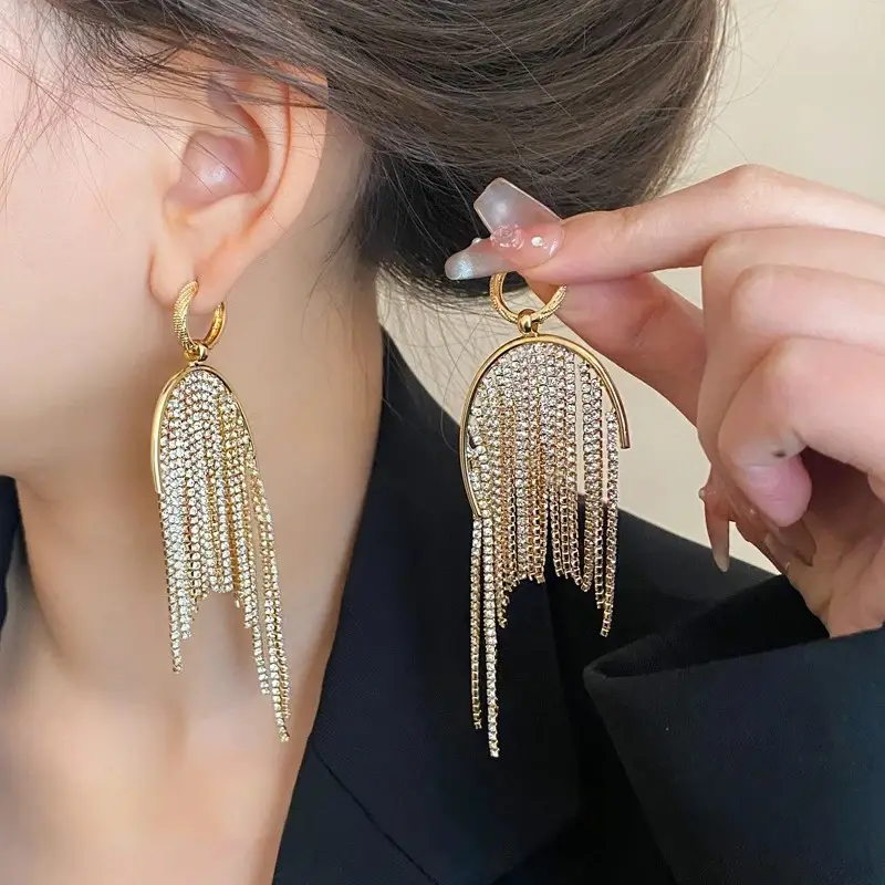 gold rhinestone earrings model