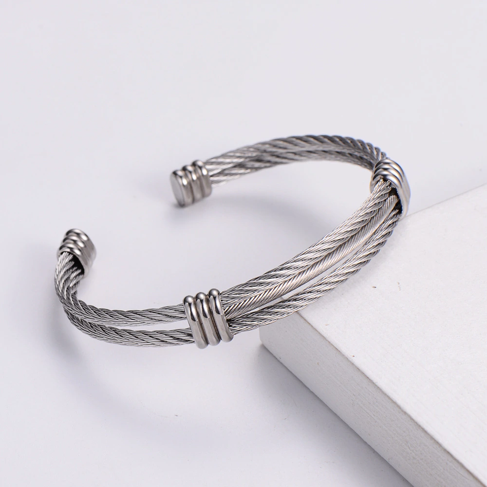 silver cuff cable bracelet