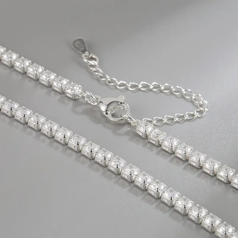 silver tennis necklace closer view