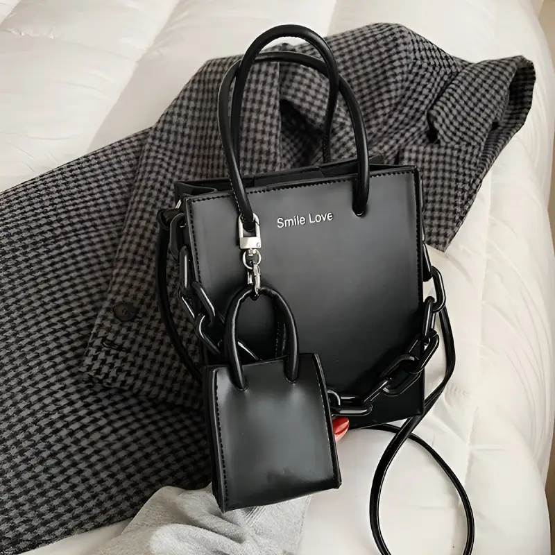 tote bag with mini bag charm closer view