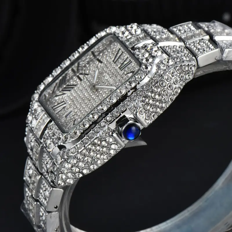 silver mens square watch side view