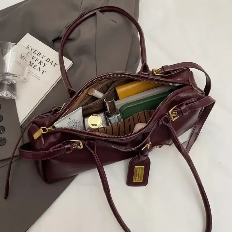 burgundy leather handbag internal