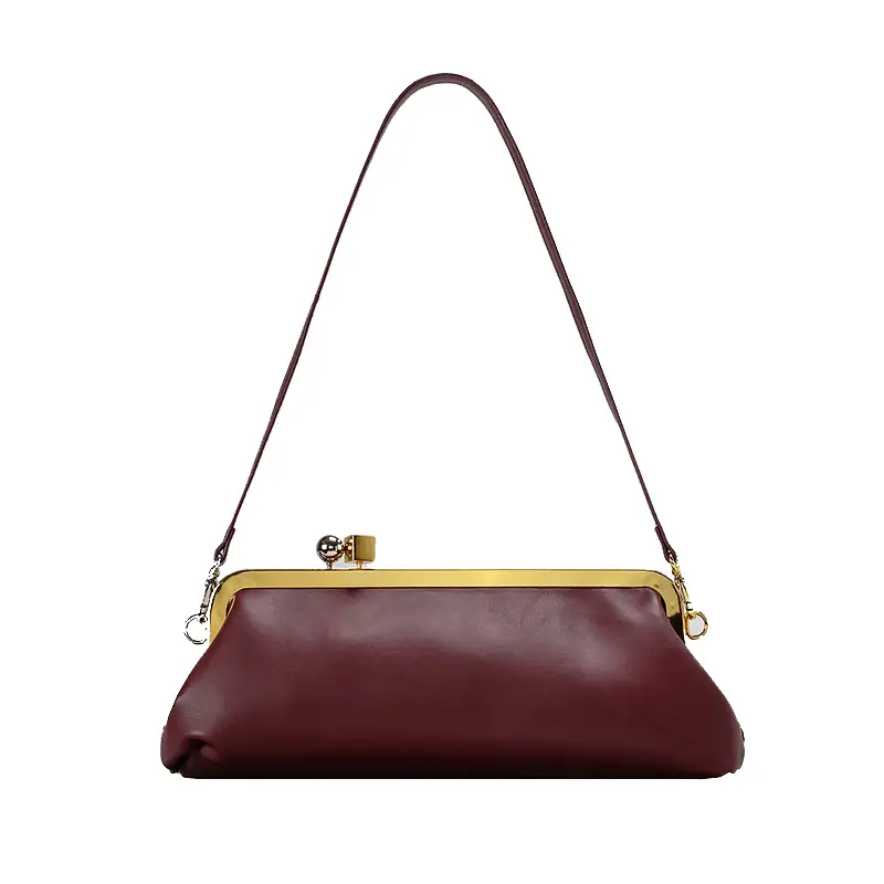 burgundy leather frame handbag