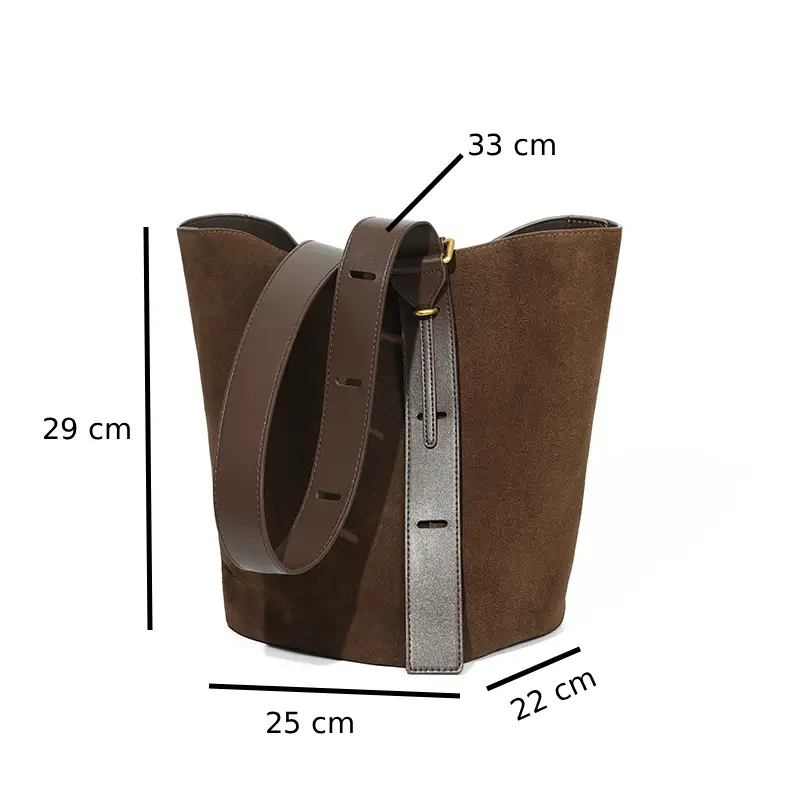 chocolate suede shoulder bag size