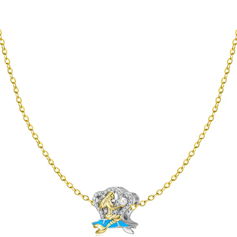 gold chain necklace 18k with mermaid charm