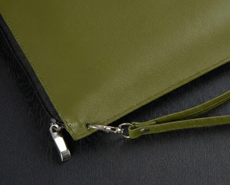 olive green PU leather clutch for men detail