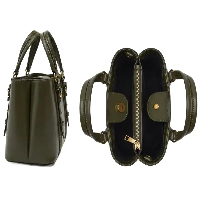 olive green bag top side views